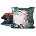 Poszewka na poduszkę 45x45 cm welwetowa zdobiona nadrukiem kwiatów i elegancką lamówką na brzegach kremowa VELVET 111 Eurofirany