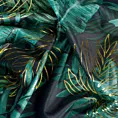 Zasłona czarno, zielona z błyszczącym wzorem egzotycznych liści z welwetu 140x250 cm przelotka DAVOS  Eurofirany