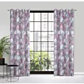 Zasłona srebrno, różowa w kwiaty z etaminy 140x250 cm przelotka SHERRY Eurofirany
