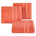 Ręcznik kąpielowy 70x140 cm bawełniany kolor koralowy z ozdobną bordiurą 500 g/m2 MILO Eurofirany