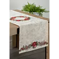 Bieżnik na stół naturalno, czerwony 45x140 cm gobelinowy z motywem świątecznym