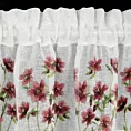 Zazdrostka biało, bordowa z etaminy zdobiona nadrukiem  czerwonych kwiatów i koronką 60x150 cm tunel ISA  Eurofirany