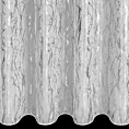 Firana szyta na przelotkach biało srebrzysta z tkaniny typu ADEN z efektem deszczyku, zdobionej niereguralnym srebrnym nadrukiem, wykończona obciążnikiem