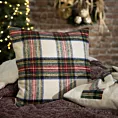 Poszewka na poduszkę świąteczna 45x45 cm kremowo, czerwona z motywem szkockiej kraty Eurofirany