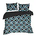 Pościel 220x200 cm z satyny bawełnianej kolor czarny, niebieski z wzorem geometrycznym DIVA 17 Diva Line Eurofirany