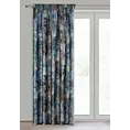 Zasłona turkusowo, granatowa zdobiona błyszczącym przecieranym nadrukiem z welwetu 140x270 cm taśma ESTER  Eurofirany