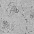 Roleta rzymska biało popielata z eleganckiej etaminy w drukowany, modny, botaniczny wzór