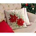 Poszewka na poduszkę świąteczna 45x45 cm kremowo, czerwona zdobiona haftem gwiazd betlejemskich Eurofirany