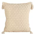 Poszewka na poduszkę 45x45 cm bawełniana zdobiona chwostami na rogach beżowa SEVILLE TERRA COLLECTION Eurofirany