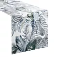 Bieżnik na stół 40x140 cm biało, fioletowy welwetowy DAVOS zdobiony nadrukiem egzotycznych liści DESIGN 92