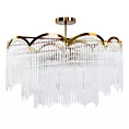 Lampa wisząca do salonu biało, złota SALMA zdobiona subtelnymi szklanymi sopelkami Eurofirany