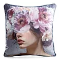 Poszewka na poduszkę 45x45 cm welwetowa niebiesko, różowa z portretem kobiety VELVET 210 Eurofirany