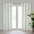 Zasłona biało, zielona zdobiona nadrukiem kwiatów 140x250 cm przelotka DARI Eurofirany