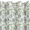 Zasłona biało, zielona zdobiona nadrukiem kwiatów 140x250 cm przelotka DARI Eurofirany