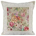 Poszewka na poduszkę 45x45 cm gobelinowa zdobiona tkanym motywem kwiatowym oliwkowo, różowa GOB Eurofirany