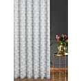 Firana szyta na flexach biało srebrna z tkaniny typu BATYST z delikatnie połyskującym, geometrycznym nadrukiem na całości tkaniny, wykończona obciążnikiem