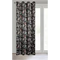 Zasłona czarno, zielona ze wzorem roślinnym z welwetu 140x250 cm przelotka BECKY Eurofirany