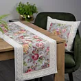 Bieżnik na stół popielato, różowy 45x140 cm gobelinowy zdobiony tkanym motywem kwiatowym