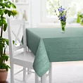 Obrus szyty miętowy z tkaniny welwetowej w pionowe prążki, wykończona obciążnikiem