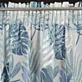 Dekoracja okienna biało, granatowa z motywem botanicznym i błyszczącym nadrukiem 140x270 taśma MALTA Eurofirany