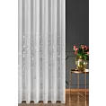 Firana szyta na przelotkach biało srebrna z tkaniny typu ADEN z efektem deszczyku, zdobionej niereguralnym srebrnym nadrukiem, wykończona obciążnikiem