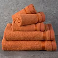 Ręcznik do rąk 30x50 cm bawełniany kolor pomarańczowy z bordiurą w paski 500 g/m2 ABBIE Eurofirany