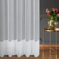 Firana szyta na tunelu biała z matowej tkaniny wykończonej szerokim pasem kornelii