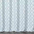 Zasłona szyta na taśmie fala jasnokremowo turkusowa z tkaniny o naturalnym splocie z nadrukowanym geometrycznym wzorem