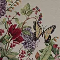 Obrus naturalno, czerwony 100x100 cm gobelinowy z nadrukiem letnich kwiatów z motylami