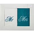 Zestaw ręczników bawełnianych 2 szt 70x140 cm z haftem MR&MRS kolor biały,turkusowy 400 g/m2 Eurofirany