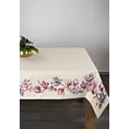 Obrus naturalno, różowy 140x180 cm gobelinowy zdobiony motywem kwiatów magnolii