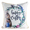 Poszewka na poduszkę 45x45 cm wielkanocna dekoracyjna z elegancką lamówką biało niebiska WIOSNA 52 Eurofirany
