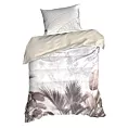 Pościel 140x200 cm satyna bawełniana kolor kremowy, ciemnobeżowy z motywem botanicznym Eurofirany Premium