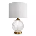 Lampa stołowa nocna biało, złota IVY z szklana okrągłą podstawą Eurofirany