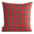 Poszewka na poduszkę świąteczna 45x45 cm czerwono, biała w kratę zdobiona haftem zabawnego Mikołaja Eurofirany