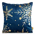 Poszewka na poduszkę świąteczna welwetowa 45x45 cm granatowa zdobiona nadrukiem szampańskich śnieżynek Eurofirany