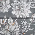 Roleta szyta z systemem comfort MISHA stalowo biała z miękkiej tkaniny typu blackout drukowanej w nowoczesny kwiatowy wzór