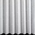Firana szyta na flexach naturalno srebrna z matowej etaminy ozdobionej drobnym puchatym wzorem, wykończona obciążnikiem