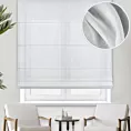 Roleta rzymska biała z gładkiej i delikatnej tkaniny typu KREPA, wykończona obciążnikiem