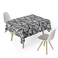 Obrus szyty MISHA grafitowo biały z miękkiej tkaniny typu blackout drukowanej w nowoczesny kwiatowy wzór