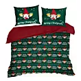 Pościel świąteczna 160x200 cm kolor zielony, czerwony zdobiona uroczym motywem skrzatów GALDOR Eurofirany