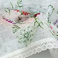 Zazdrostka biało, zielona z etaminy z nadrukiem letnich polnych kwiatów i bawełnianą koronką 150x60 cm tunel SYLWIA Eurofirany