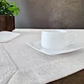 Obrus biały 145x400 cm z tkaniny przypominającej płótno STELLA 2 z podwójną listwą na brzegach