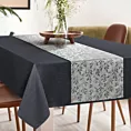 Komplet obrus z bieżnikiem stalowo, srebrny 140x220/33x220 cm ANITA 6 zdobiony subtelnym wzorem liści