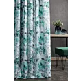 Zasłona szyta na taśmie fala ORIANA biało jasnoturkusowa z tkaniny o naturalnym splocie w malarski kwiatowy wzór