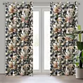 Zasłona grafitowo, zielona w kwiaty z welwetu 140x250 cm przelotka BETTY Eurofirany