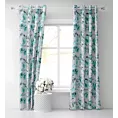 Zasłona szyta na taśmie fala ORIANA biało jasnoturkusowa z tkaniny o naturalnym splocie w malarski kwiatowy wzór