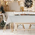 Obrus naturalny 135x180 cm z żakardowej tkaniny FLASH świąteczny w prążki przetykane szampańską nicią