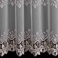 Tkanina firanowa aden,  zdobiona roślinnym haftem i dwoma pasami gipiury,Eurofirany