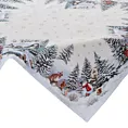 Obrus naturalno, srebrny 140x180 cm gobelinowy z mieszanki włókien z wzorem zimowego miasteczka